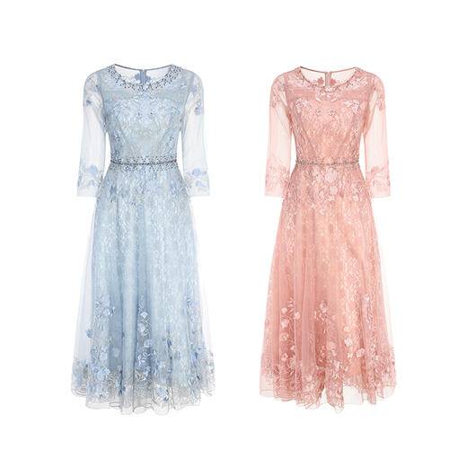 司歌刺绣礼服连衣裙圆领网纱显瘦长裙A88G1764 商品图4