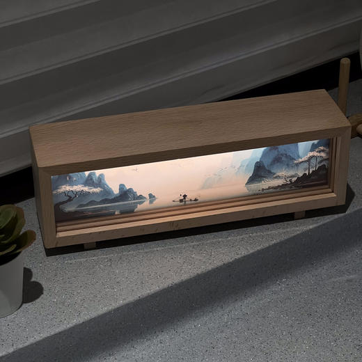 山水风景小夜灯创意生日礼物氛围感床头灯复古台灯充电桌面灯光画 商品图2