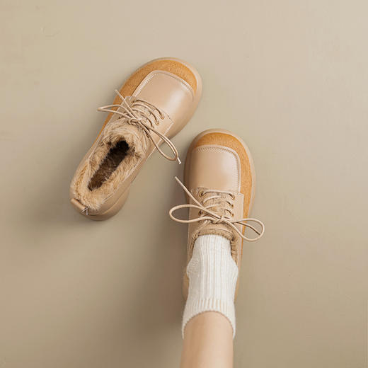 舒适百搭，圆头厚底拼接撞色保暖毛里单鞋QQ-168644 商品图9