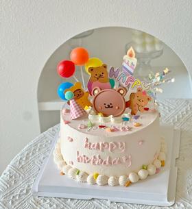 欢乐小熊气球简约手绘蛋糕