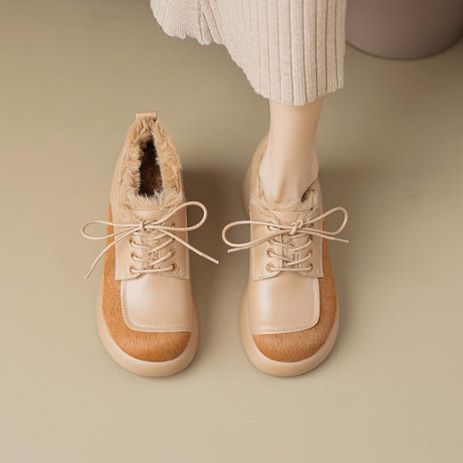 舒适百搭，圆头厚底拼接撞色保暖毛里单鞋QQ-168644 商品图11