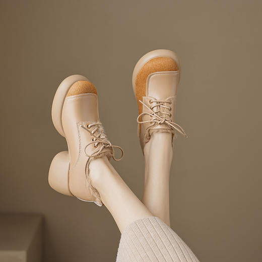 舒适百搭，圆头厚底拼接撞色保暖毛里单鞋QQ-168644 商品图10