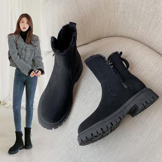 ZHR厚底雪地靴女2023年新款冬季百搭圆头中筒棉鞋加绒保暖靴子女 商品图0