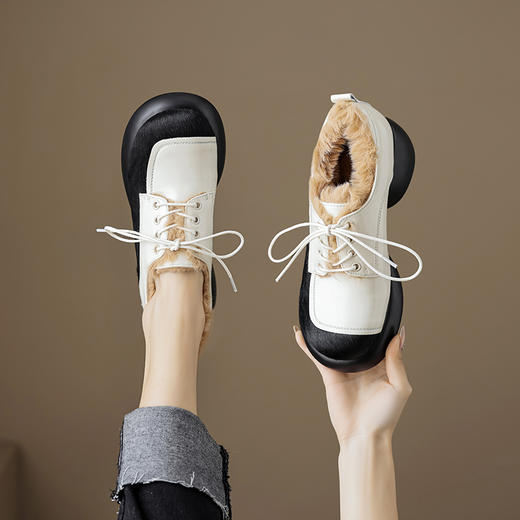 舒适百搭，圆头厚底拼接撞色保暖毛里单鞋QQ-168644 商品图6