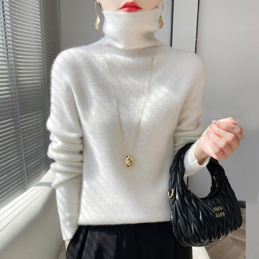 秋冬高领设计感配大衣的内搭修身针织纯色打底衫QH-NJR380 商品图2