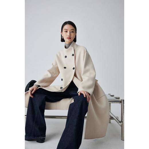 原形高级感羊毛双面呢大衣女2023秋冬新款立领双排扣毛呢外套长款 商品图1