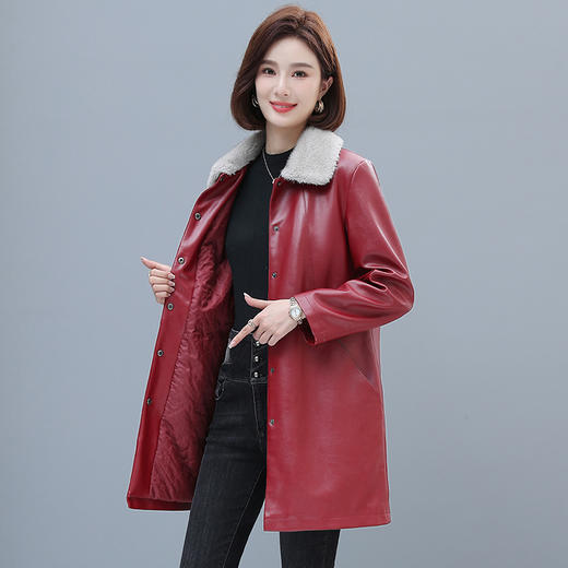 【双11】冬季高贵夹棉皮衣中长款外套 商品图0