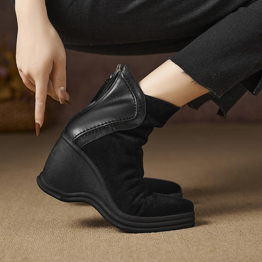 时尚百搭，厚底坡跟尖头后拉链短靴NWS-N9417 商品图14