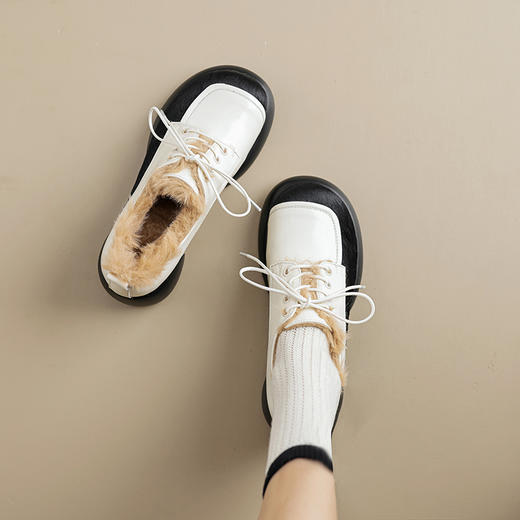 舒适百搭，圆头厚底拼接撞色保暖毛里单鞋QQ-168644 商品图4