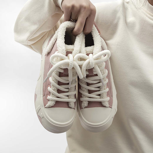 「三款配色！皮面加绒」高帮女鞋2023秋冬新款复古厚底板鞋子韩版保暖二棉鞋 商品图1