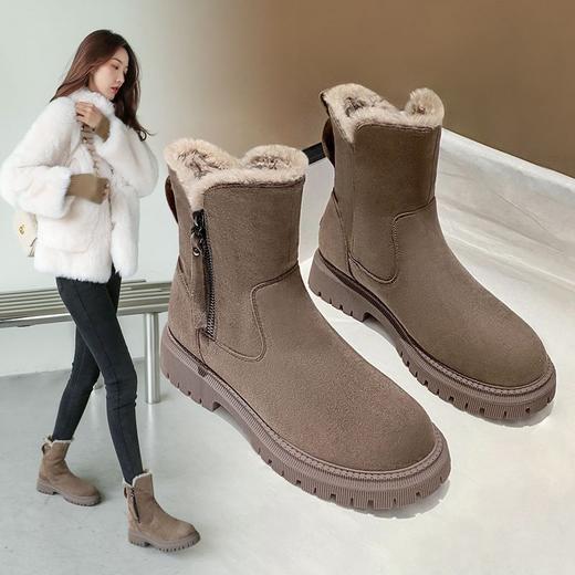 ZHR厚底雪地靴女2023年新款冬季百搭圆头中筒棉鞋加绒保暖靴子女 商品图3