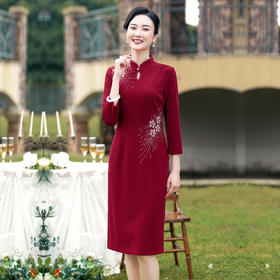 MLY-婚宴礼服裙结婚丈母娘烫钻喜婆婆婚宴装丝绒旗袍