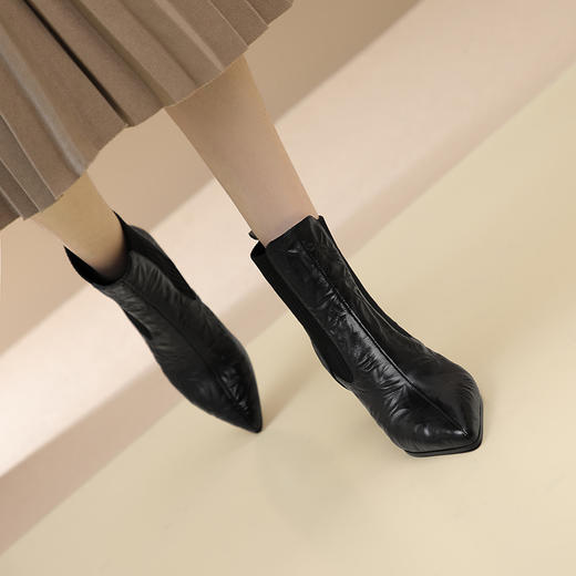 优雅轻熟风，尖头粗跟拼接短靴GLS780 商品图4