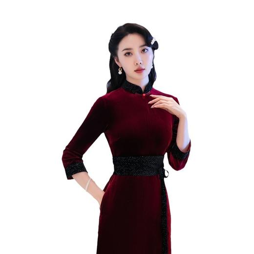 2023年新款冬款加厚韩国绒长款时尚显瘦复古高档旗袍裙SYG-706 商品图4