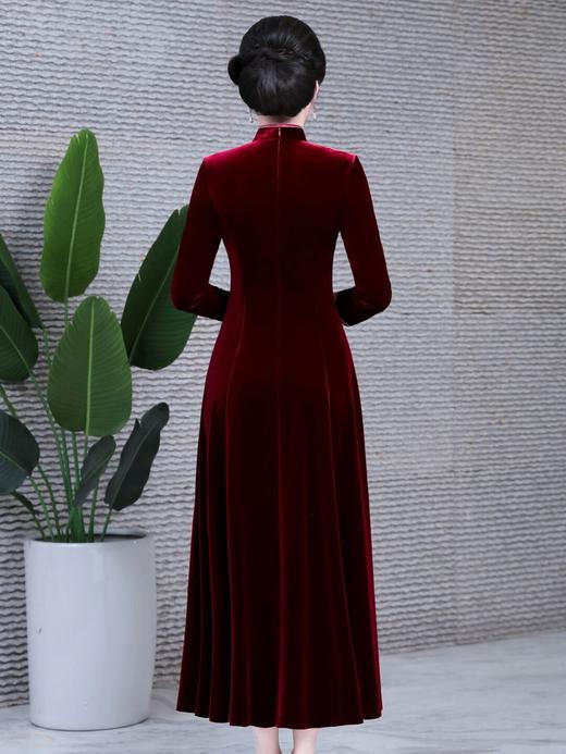 秋冬改良旗袍婚宴礼服长款丝绒连衣裙DNO72920 商品图4