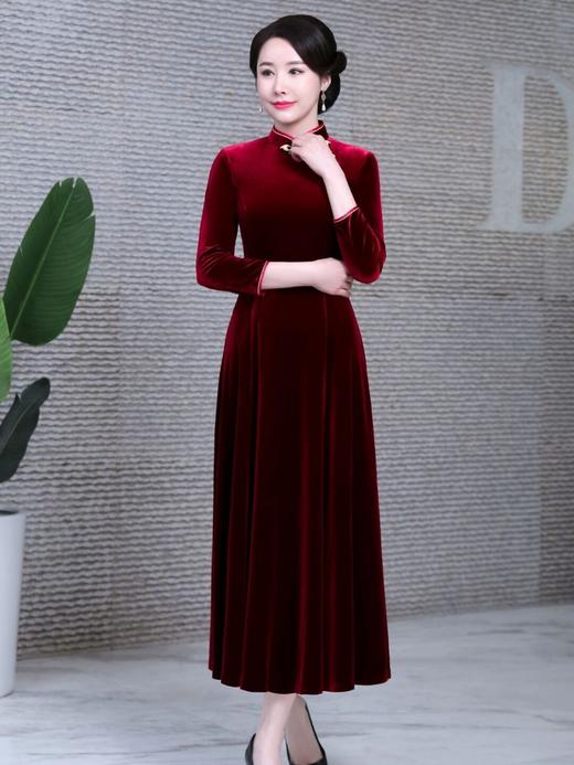 秋冬改良旗袍婚宴礼服长款丝绒连衣裙DNO72920 商品图2