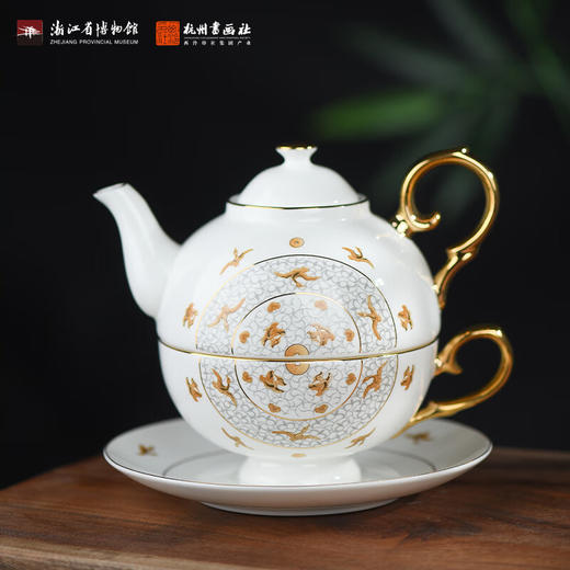 西泠印社杭州书画社浙江博物馆千秋万岁子母壶套装骨质瓷英式下午茶壶碟杯套装商务茶具礼品 商品图1