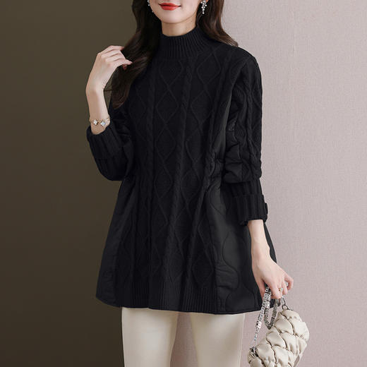中长款宽松外穿棉服，拼接毛衣女秋冬新款冬季加厚半高领打底衫CC-11-68125 商品图2