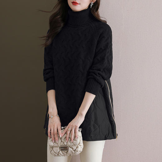 中长款棉服拼接高领毛衣，女秋冬慵懒风宽松外穿新款加厚打底衫CC-11-68122 商品图2