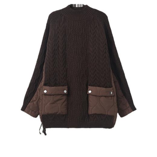 宽松外穿中长款毛衣拼接棉服，女秋冬新款冬季加厚半高领打底衫CC-11-68123 商品图4
