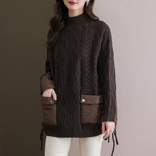 宽松外穿中长款毛衣拼接棉服，女秋冬新款冬季加厚半高领打底衫CC-11-68123 商品图1