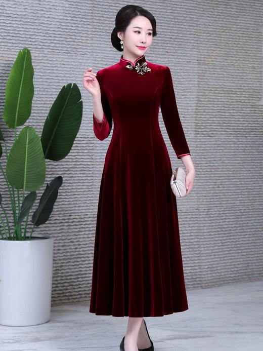 秋冬改良旗袍婚宴礼服长款丝绒连衣裙DNO72920 商品图1