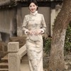 冬季加绒长款山水画中国风立领长旗袍SJT-400 商品缩略图1