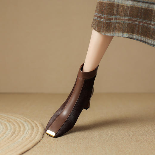 冬季新款，粗跟胎牛毛短靴LD-6631 商品图6