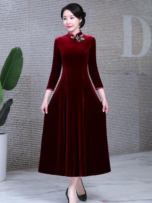 秋冬改良旗袍婚宴礼服长款丝绒连衣裙DNO72920 商品图3