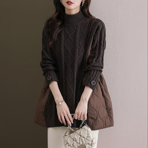 中长款宽松外穿棉服，拼接毛衣女秋冬新款冬季加厚半高领打底衫CC-11-68125 商品图1