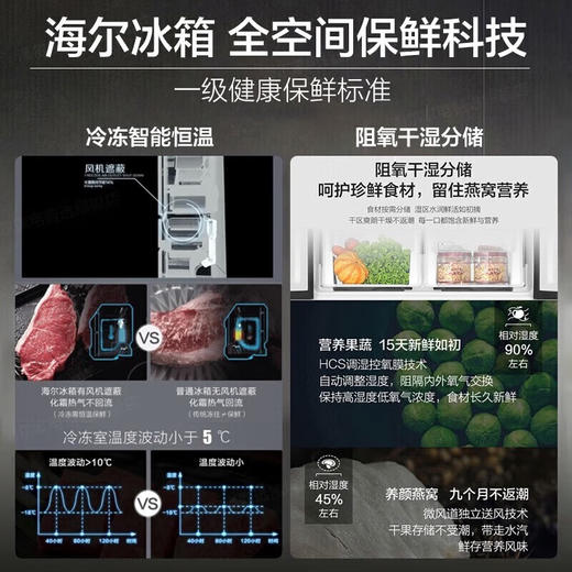 海尔 505升 零嵌十字门 玻璃面板  全空间保鲜 冷冻智能恒温 零距离自由嵌入 阻氧干湿分储 AI智净系统 底部散热式 宽幅变温 BCD-505WGHTD14SLU1 商品图1