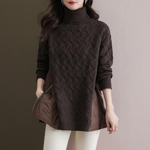 中长款棉服拼接高领毛衣，女秋冬慵懒风宽松外穿新款加厚打底衫CC-11-68122 商品图1