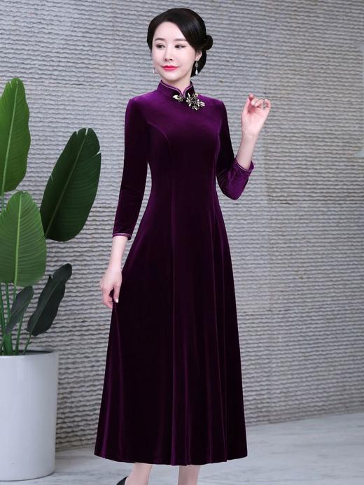 秋冬改良旗袍婚宴礼服长款丝绒连衣裙DNO72920 商品图0