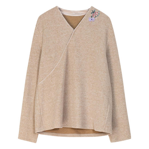 牧衣游原创 手绣棉质套头衫软糯舒适细腻文艺百搭上衣新款 问月 商品图4