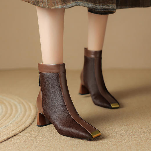 冬季新款，粗跟胎牛毛短靴LD-6631 商品图7