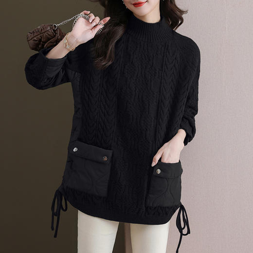 宽松外穿中长款毛衣拼接棉服，女秋冬新款冬季加厚半高领打底衫CC-11-68123 商品图2
