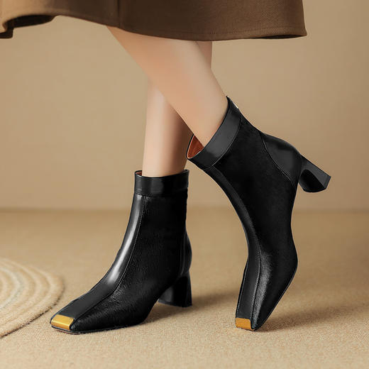 冬季新款，粗跟胎牛毛短靴LD-6631 商品图1