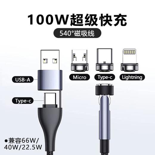新款540度旋转PD磁吸线二拖三磁吸线适用typc快充华为苹果数据线 商品图0