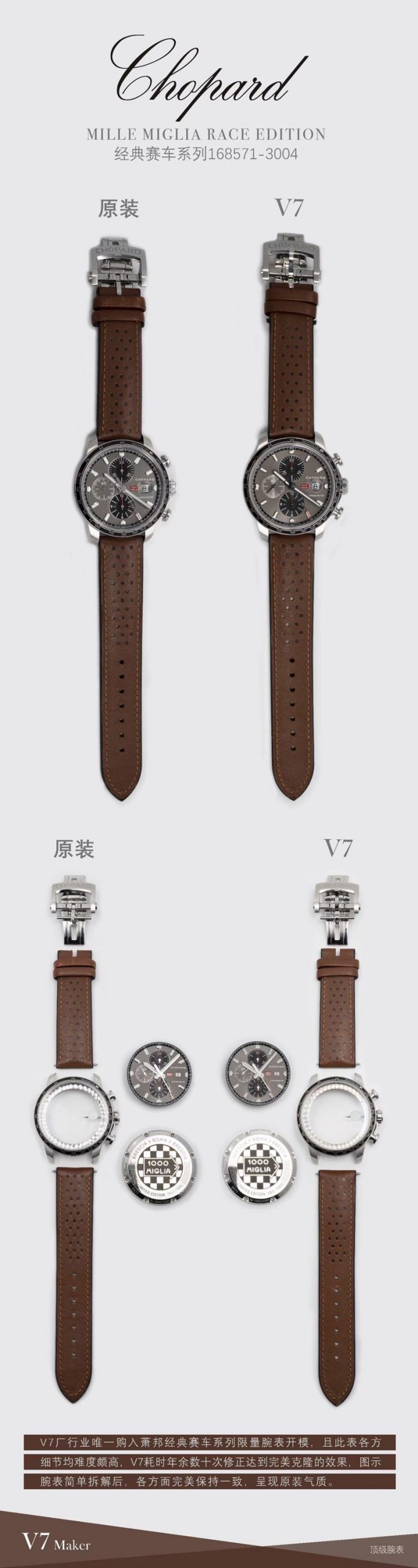 V7厂萧邦复刻手表赛车系列7750精品机芯真假对比评测