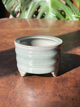 龙泉窑粉青釉奁式三足炉，顺丰包邮