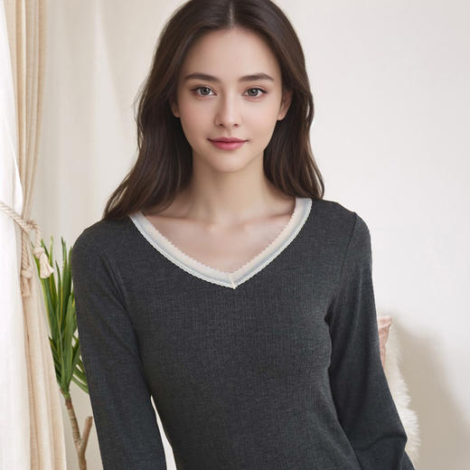 RY-RY8618秋冬薄款绵羊毛发热保暖内衣套装女士无缝弹力塑身秋衣秋裤打底衣 商品图1