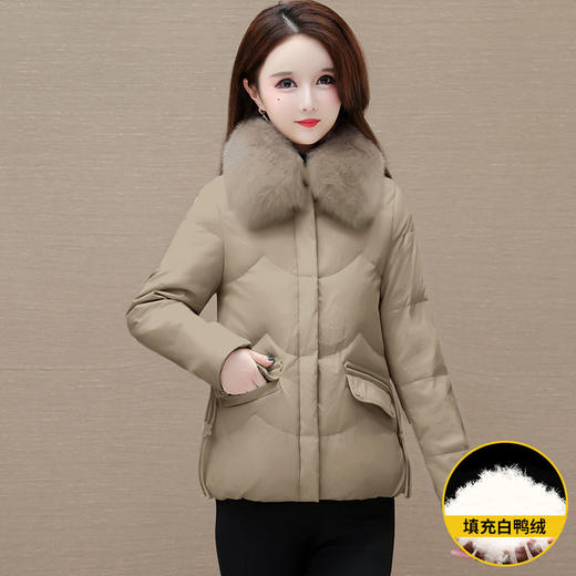 OMS-YSB3829-L 大码短款小个子保暖羽绒服23年冬款真毛领长袖修身时尚白鸭绒外套 商品图2