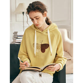 OLrain欧芮儿法式连帽卫衣女秋季2023新款宽松慵懒蝴蝶珠片绣上衣