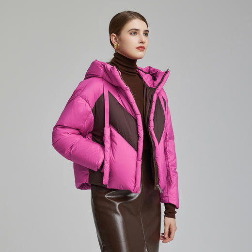 NR002斯尔丽2023冬款宽松时尚减龄短款小个子显瘦撞色保暖白鸭绒羽绒服 商品图2