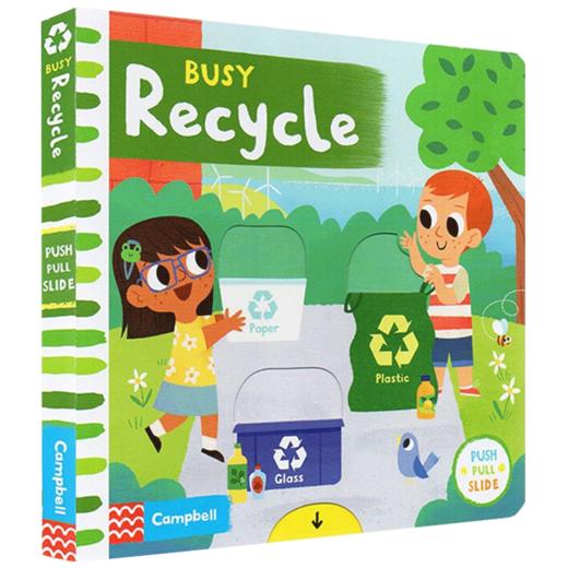 英文原版 忙碌的环保 Busy Recycle Busy系列 垃圾回收 推拉滑动机关纸板操作书 全英文版 商品图3