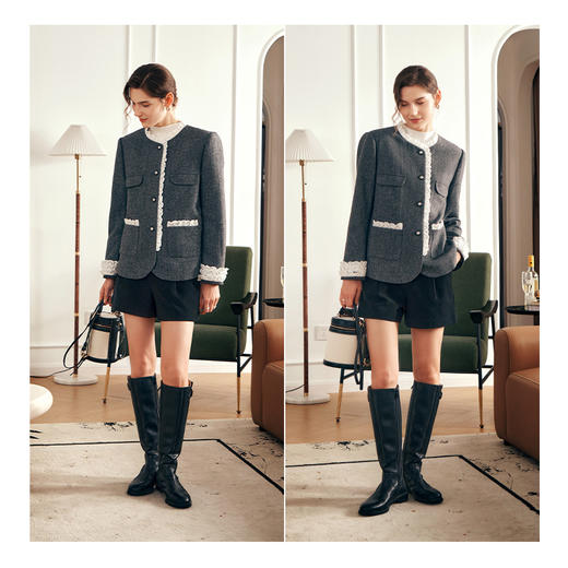 OLrain欧芮儿英伦风毛呢短外套女秋冬2023年款气质显瘦高级感上衣 商品图3