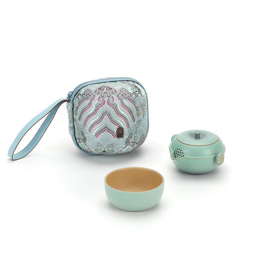 万仟堂 旅行茶具 快客杯 平安客 一壶一杯便携包 水果茶具便携旅行套装A  湖绿釉 1壶1杯1茶巾1便携包 商品图7