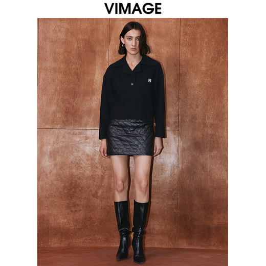 VIMAGE纬漫纪冬季新款高腰时尚包臀皮裙短裙半身裙V2006631 商品图1