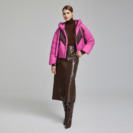 NR002斯尔丽2023冬款宽松时尚减龄短款小个子显瘦撞色保暖白鸭绒羽绒服 商品图3