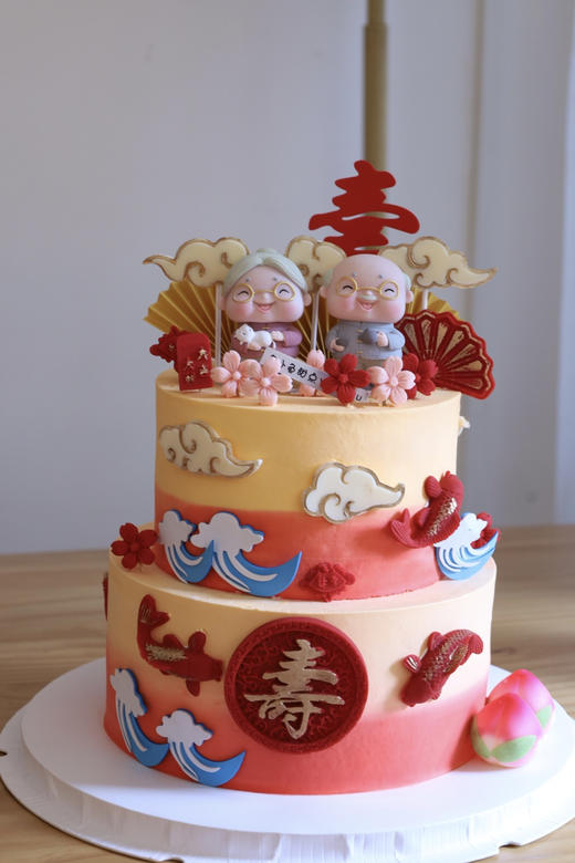 一对老人祥云金鱼祝寿（图为8+6双层） 商品图0